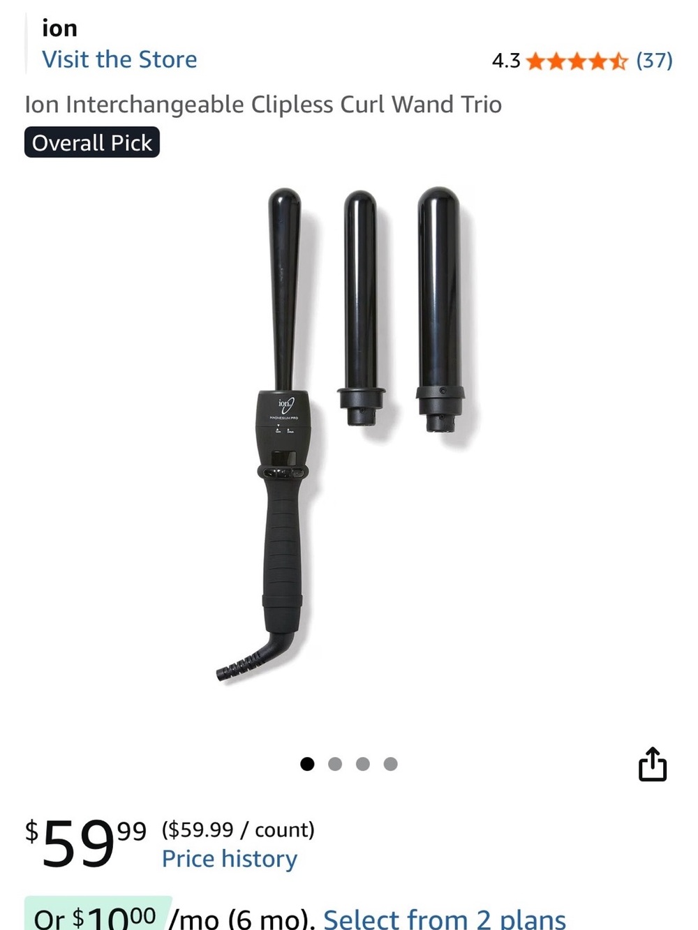 Ion Interchangeable Clipless Curl Wand Trio — Black